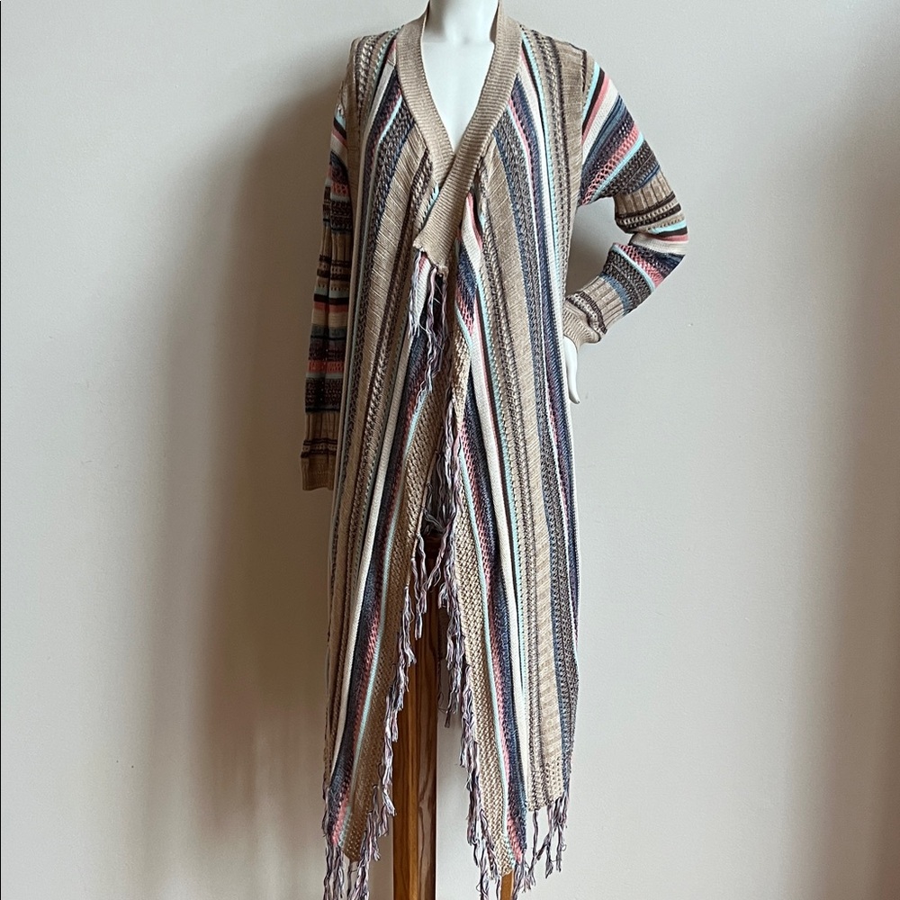 Almost Famous Beige and Blue Knit long cardigan Sweater